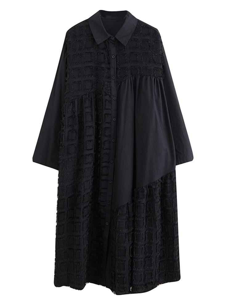 Patchwork Plaid Vintage Shirt Dresses For Women New Long Sleeve Loose Casual Dress Fashion Elegant Clothing Spring Autumn 2025_ecoleips.com