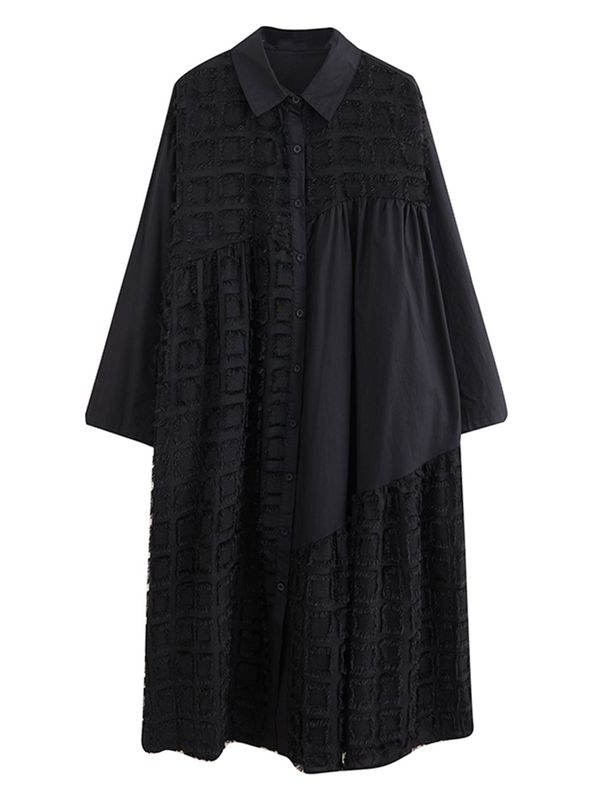Patchwork Plaid Vintage Shirt Dresses For Women New Long Sleeve Loose Casual Dress Fashion Elegant Clothing Spring Autumn 2025_ecoleips.com