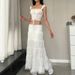 Winter Fashion Women's Square Neck Tie Up Lace Vest And Ruffle Skirt Set European American Export Style 2024 Spliced_ecoleips.com