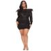 Plus Size Long Sleeve Sequin Dress, Off-Shoulder Bodycon Mini, Street Style Glam For Night Out_ecoleips.com