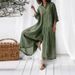 Women's Clothing Solid Color Casual Long Sleeved Jumpsuit Mid-Length Cotton Linen Shirt Romper_ecoleips.com