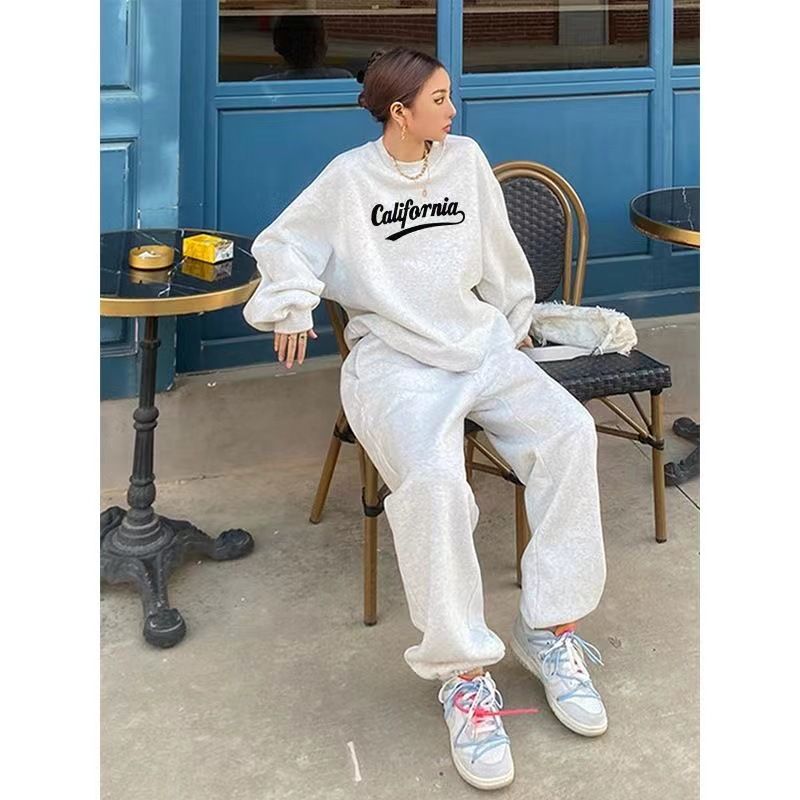 Women's Casual Lounge Set Long Sleeve Fleece-Lined Pantsuit Winter Comfortable Outfit with Pockets_ecoleips.com