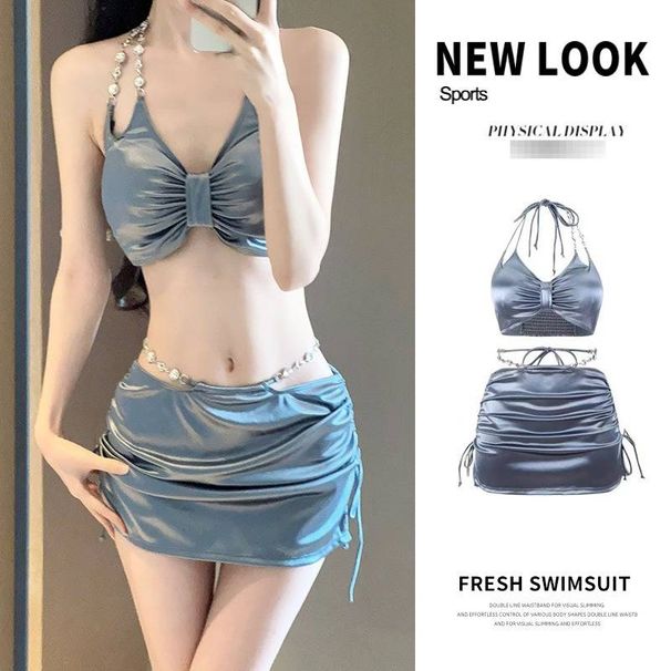 New 2025 Women's Silver Swimsuit High-End Sexy Two-Piece Bikini Set for Spring Resort Fashionable Vacation Outfit_ecoleips.com