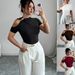 Women's Slim Fit Solid Color T-Shirt One Shoulder Metal Ring Short Sleeved Top Sexy Base Layer European American Style_ecoleips.com