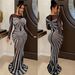 Women's Clothing Fashion Women's Solid Color Mesh See Through Hot Diamond Long Sleeved Long Skirt Dress_ecoleips.com