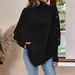 High-Neck Cape Knit Sweater – Women’s Batwing Sleeve Button-Detail Pullover For Autumn & Winter (Khaki/Black/Gray, One Size, Gothic Elegance)_ecoleips.com