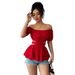 Women's Clothing Sexy One Shoulder Off Shoulder T Shirt Hollow Tube Short Top_ecoleips.com