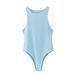 Onesie Fashion One-word Collar Solid Color Onesie Top Women_ecoleips.com