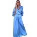 Women's Clothing Elegant Collar Lantern Sleeve Shirt High Waist Wide Leg Pants Two Piece Suit_ecoleips.com