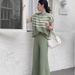 Women's High-End Fashion Striped Knitted Waistcoat And Slim Wide Leg Pants Set Casual Spring/Autumn Outfit_ecoleips.com