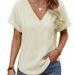 Cross-border European And American Summer Clothing V-neck Loose Short-sleeve Solid Color Elegant Women's T-shirt_ecoleips.com