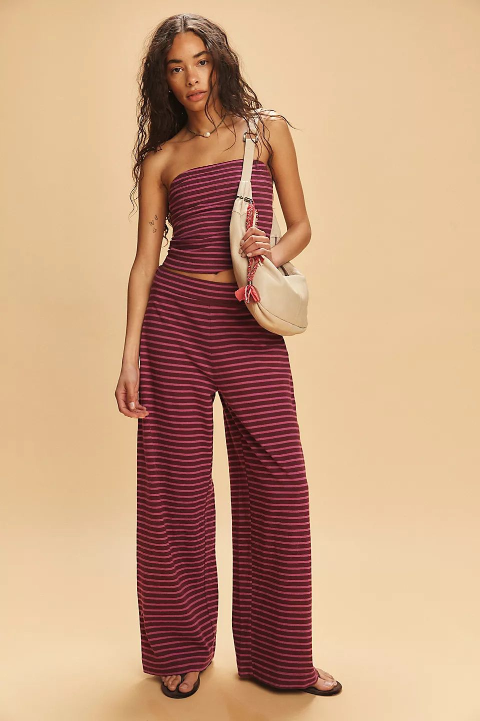 Sexy Slim Casual Striped Suit, Color Matching Tube Top, Fashionable Elastic Trousers Two-piece Set_ecoleips.com