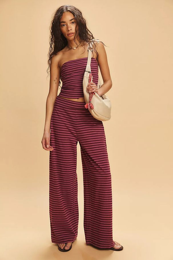 Sexy Slim Casual Striped Suit, Color Matching Tube Top, Fashionable Elastic Trousers Two-piece Set_ecoleips.com