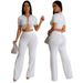Women's Clothing Short Sleeved Short Top With Slim Fitting Flared Trousers Fashionable Two Piece Suit For Women_ecoleips.com