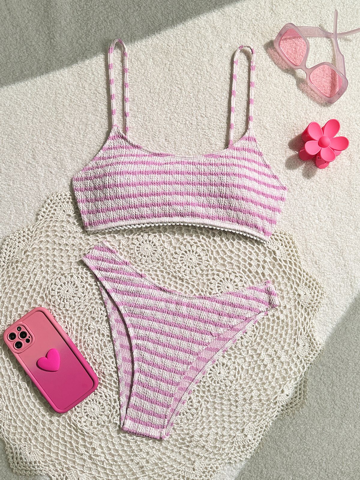 Women's Clothing New Sexy Split Striped Lace Bikini Ins Style Ladies Beach Vacation Swimsuit_ecoleips.com