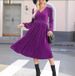 Autumn And Winter New Solid Color Outer Wear Long-sleeved Dress Commuter V-neck Pleated High-waisted Long Dress Women_ecoleips.com