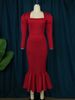 Women's Clothing Large size neck long sleeve high waist fishtail dress elegant style banquet party one step dresses_ecoleips.com