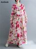 Cotton Long Sleeve Print Floral Vintage Dresses For Women 2025 Autumn Casual Loose Dress Femme Robe Office Lady Elegant Clothing_ecoleips.com