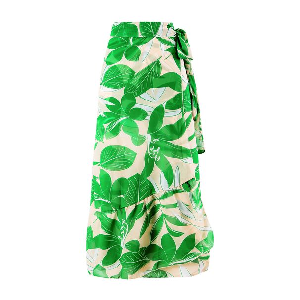 Women's Clothing European And American Style One Piece Swimsuit For Women Slimming Retro Style Green Printed Swimsuit Set With Chiffon Long Skirt_ecoleips.com