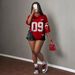 Retro Sports Jersey Women's V-Neck Short Sleeve T-Shirt - Oversized Letter Print Mesh Top (8 Color Options, Xs-6xl)_ecoleips.com