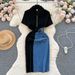 Women's Clothing Design Contrast Color Stitching Slim Fit Medium Length Short Sleeve Dress_ecoleips.com