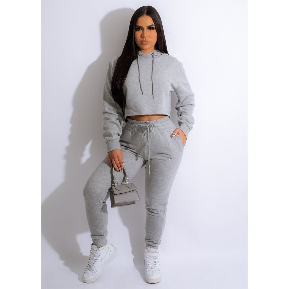 Women's Sexy Cropped Workout Two-Piece Set – Long Sleeve Top & High-Waisted Pants (S-XXXXL, 7 Colors)_ecoleips.com