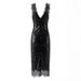 Summer Fashion Women's Casual Dress Deep V Neck Sequined Patchwork Lace European American Style Clothing For Ladies_ecoleips.com
