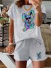 Women’s 2 Piece Outfit Set – Oversized Graphic T-Shirt And Biker Shorts Matching Set, Casual Summer Lounge Tracksuit For Daily Wear-345_ecoleips.com