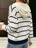 Lightweight Soft Striped Heart Print Hooded Button Front Loose Knit Cardigan_ecoleips.com