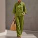 Fashionable Casual Cotton Linen Shirt Lapel Frayed Edge Women's Two Piece Set Style New_ecoleips.com