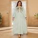 Women's Clothing Middle Eastern Muslim Robe Dubai Dress V Neck Jacquard Beading New Women's Clothing_ecoleips.com