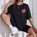 Women's Casual Loose T-Shirt round Neck Short Sleeve Heart Print Simple Sports Top_ecoleips.com