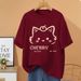 Women's Casual Oversized T-Shirt Short Sleeve Fashion Cartoon Print Longline Tee Loose Fit Daily Top for Spring Summer_ecoleips.com