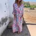 2025 European And American Cross-border Women's Clothing Long Spring/summer New V-neck Fashion Holiday Printed_ecoleips.com