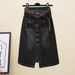 Women's Clothing Skirt High Waist Medium Length Denim Skirt Spring New Retro One Row Of Buttons Split A Line Skirt_ecoleips.com