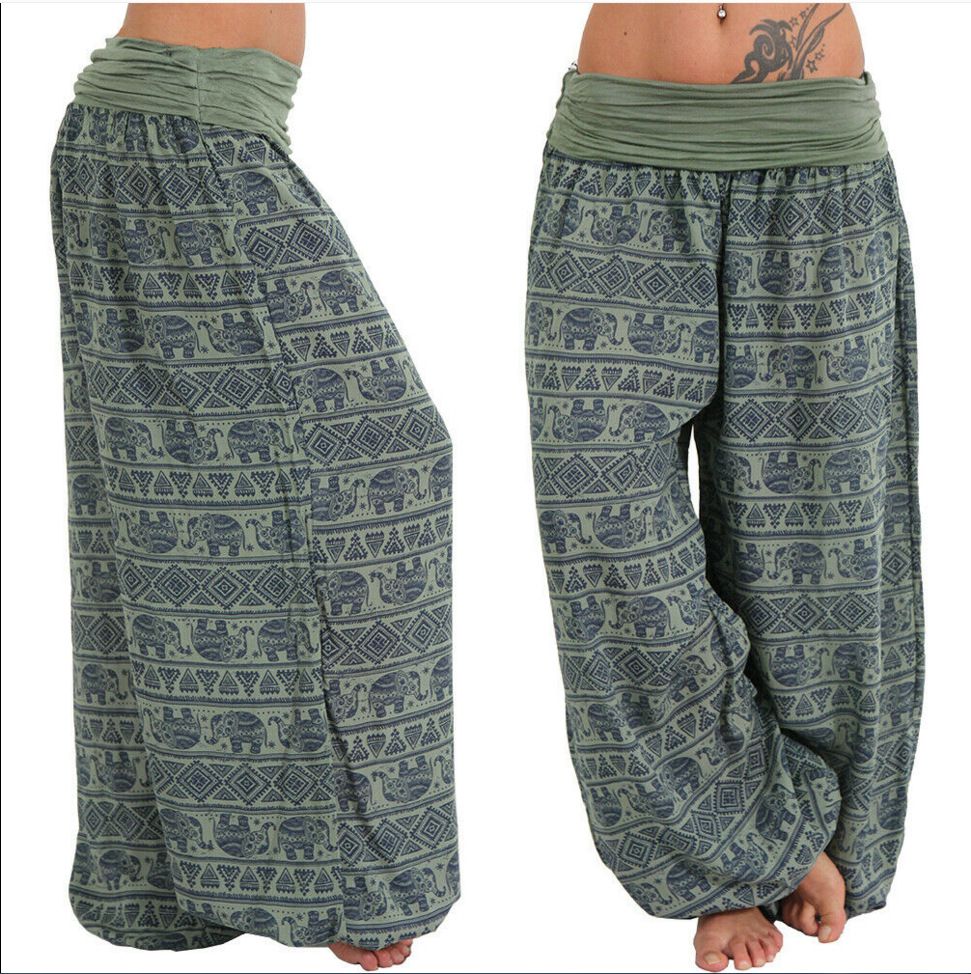 Women's Clothing Printed Wide Leg Pants Women's Casual Trousers Harem Pants_ecoleips.com