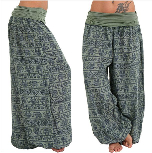 Women's Clothing Printed Wide Leg Pants Women's Casual Trousers Harem Pants_ecoleips.com