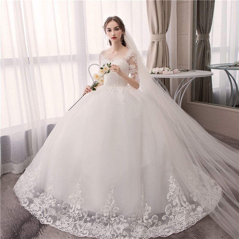 Women's Clothing Wedding Dress New Style Wedding Bride White Lace Floor Length Wedding Dress With Waist Slimming And Elegant_ecoleips.com
