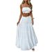 Women's Casual Vacation Halter Neck Tube Top & Skirt Two-Piece Set - Breathable Rayon Blend, Wrinkle-Free, Summer Beach Outfit_ecoleips.com