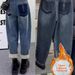 Dad Jeans For Women Winter New Large Plus Size High Waist Fleece Lined Thickened Slimming Petite Carrot Harem Pants_ecoleips.com