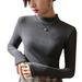 Women's Semi-Turtleneck Fleece-Lined Thermal Shirt - Slim Fit Long Sleeve Base Layer For Autumn/Winter - Soft Brushed Inner, High Elasticity_ecoleips.com