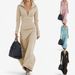 Long Sleeve Zip-Up V-Neck Dress – Minimalist Elegance In Soft Jersey Fabric_ecoleips.com