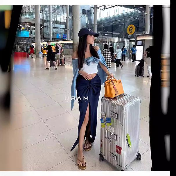 Verve 2025 Sexy High-Slit Slimming Long Solid Color Midi Skirt_ecoleips.com