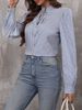 Blue Striped Long Sleeve New Design Versatile Shirt Feel Niche Loose Top_ecoleips.com