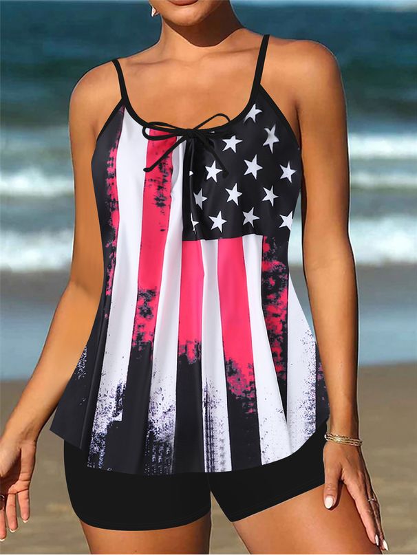 Women's Plus Size Two Piece Swimsuit Gradient Rainbow Print Square Ankle Pants Sports Bikini Set_ecoleips.com