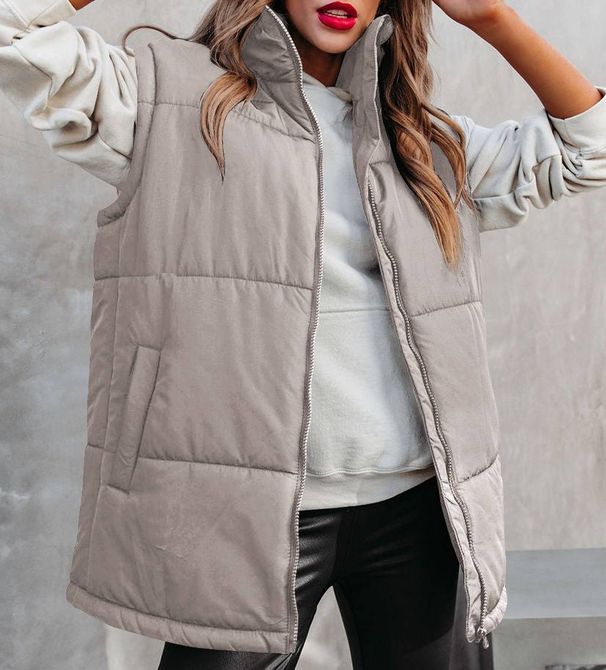 Women’s Quilted Zip-Up Vest – Lightweight Puffer Sleeveless Jacket For Fall & Winter (Black/Beige/Khaki/White, S-XXL)_ecoleips.com