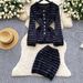 Women's Clothing Elegant Striped Knit Top & Fitted Waist Top Set – Black/White (One Size Fits Most)_ecoleips.com