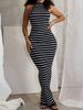 Summer New Arrival Women's Backless Tie-Up Halter Neck Striped Dress High Elasticity European American Style Spring/Autumn Regular Size_ecoleips.com