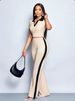 Summer Polo Neck Top And Slim Fit Flared Pants Two Piece Set For Women_ecoleips.com