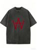 Women's Casual Washed Effect Tee, Loose Fit Crew Neck Street Style Shirt_ecoleips.com
